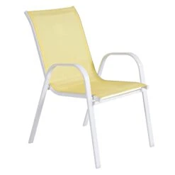 Stackable Yellow Sling Patio Chair With White Frame -Patio Furniture Sales Store stackable yellow sling patio chair with white frame 1