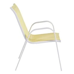 Stackable Yellow Sling Patio Chair With White Frame -Patio Furniture Sales Store stackable yellow sling patio chair with white frame 2