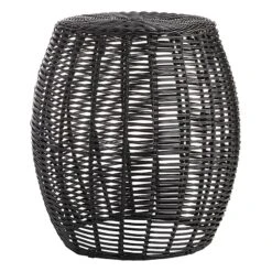 Sunny Club Black Wicker Outdoor Ottoman, 16"