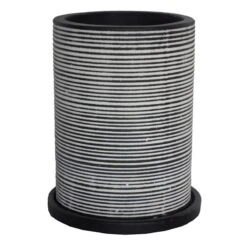 Tall Black & White Ribbed Cylinder Planter, 12.5"
