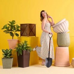 Tall Square Brown Planter, 21" -Patio Furniture Sales Store tall square brown planter 21 1