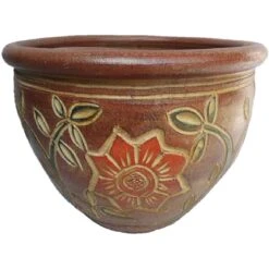 Thai Printed Clay Planter, 10.5" -Patio Furniture Sales Store thai printed clay planter 10.5 2