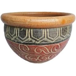Thai Printed Clay Planter, 10.5" -Patio Furniture Sales Store thai printed clay planter 10.5 3