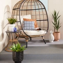 Tracey Boyd Chelsea Brown Steel & Wicker Outdoor Side Table -Patio Furniture Sales Store tracey boyd chelsea brown steel wicker outdoor side table 2