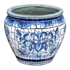 Tuscan Mosaic Tile Ceramic Planter, 14.5"