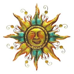 Two-Tone Metal Sun Face Outdoor Wall Decor