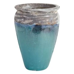 White & Aqua Acadia Ceramic Planter, 20.9"