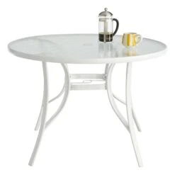White Steel Round Table, 42" -Patio Furniture Sales Store white steel round table 42 1