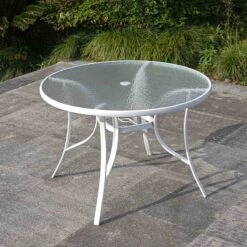 White Steel Round Table, 42" -Patio Furniture Sales Store white steel round table 42 7