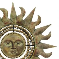 Wooden Beaded Metal Sun Face Outdoor Wall Decor, 25" -Patio Furniture Sales Store wooden beaded metal sun face outdoor wall decor 25 1